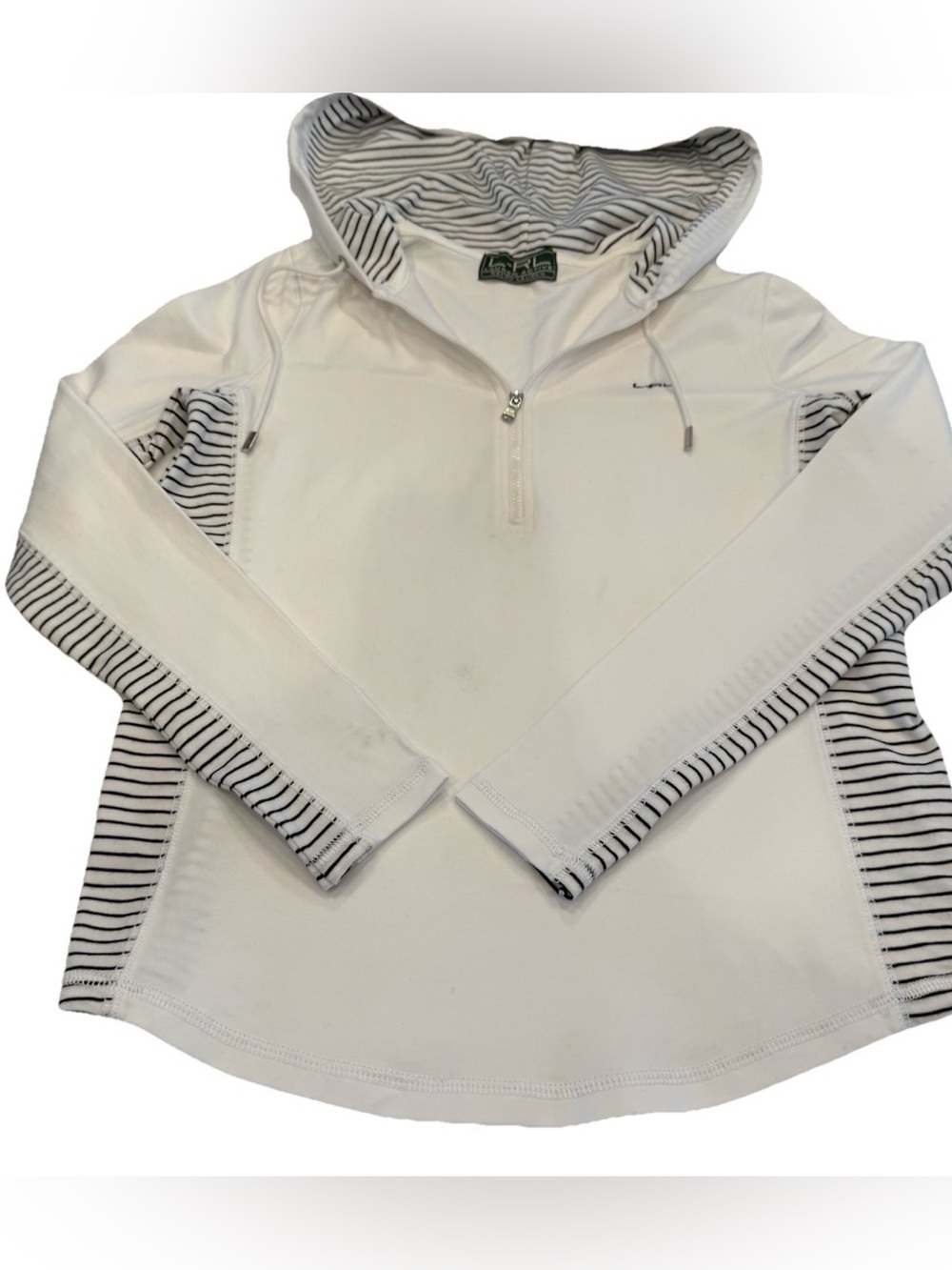 Lauren Ralph Lauren Active Hoodie Full Zip White Black& White Stripes  Sz S NEW